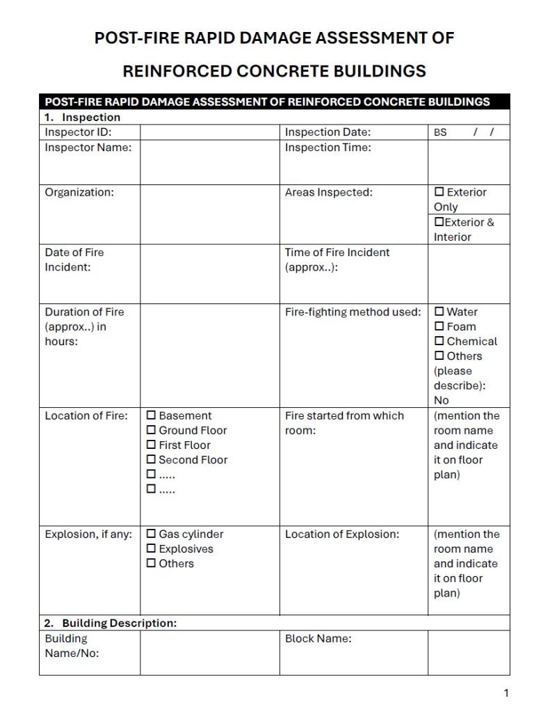 POST-FIRE RAPID DAMAGE ASSESSMENT FORM – REINFORCED CONCRETE BUILDINGS ...